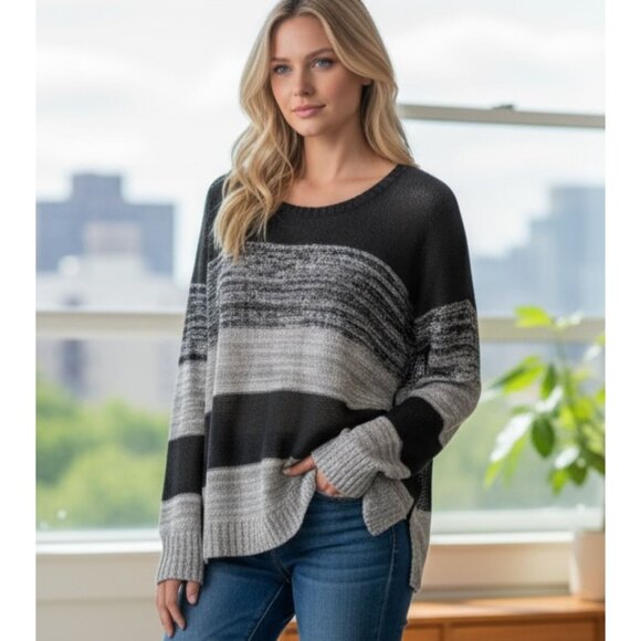 Eileen Fisher Linen Sweater Gray Ombre Stripe Organic Knit Long Sleeve Women's M - Picture 1 of 8